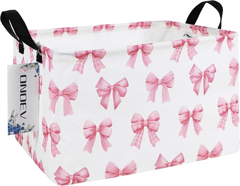 ONOEV Rectangular Kids Laundry Basket Girls' Waterproof Storage Bins Pink Gift Basket Suitable For Home Decoration Office and Toy Storage(Pink Knot) - Image 1